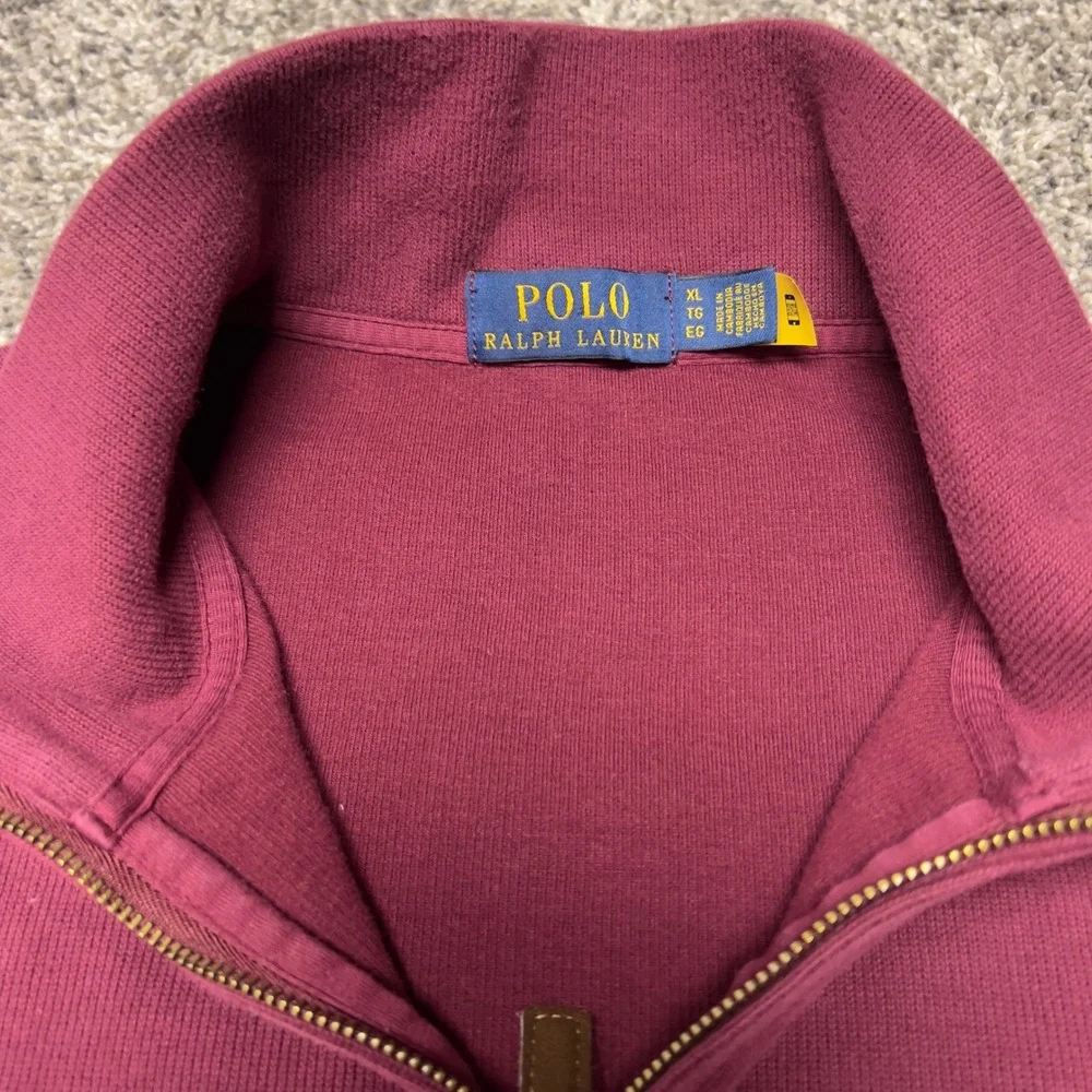 Polo Ralph Lauren Mens XL Burgundy Red Quarter Zip Pullover Ribbed Sweatshirt